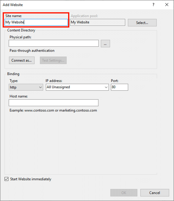 Add Web Site Name